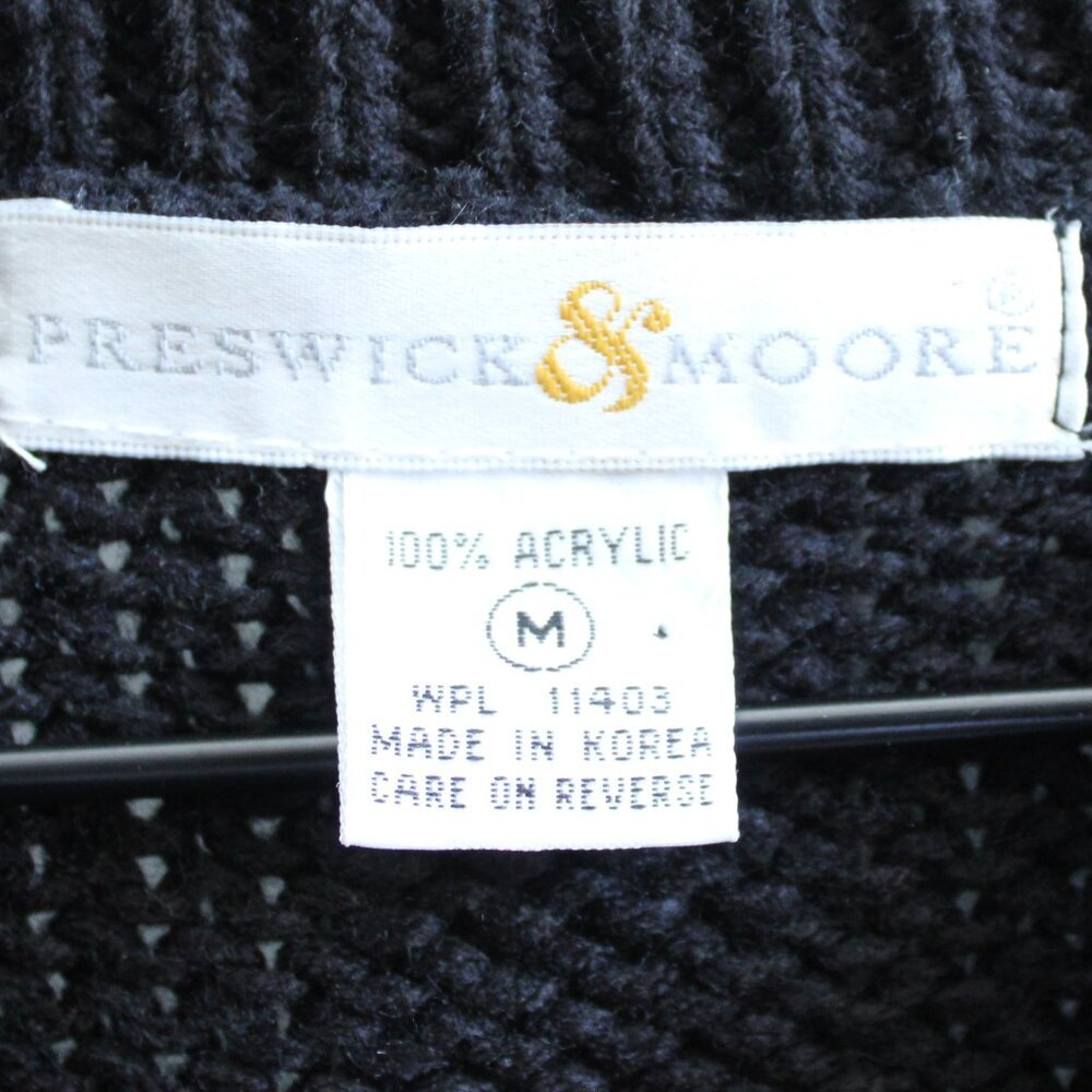 Preswick & Moore Vintage Black Acrylic Teddy Bear Christmas Sweater Size Medium - Picture 3 of 3